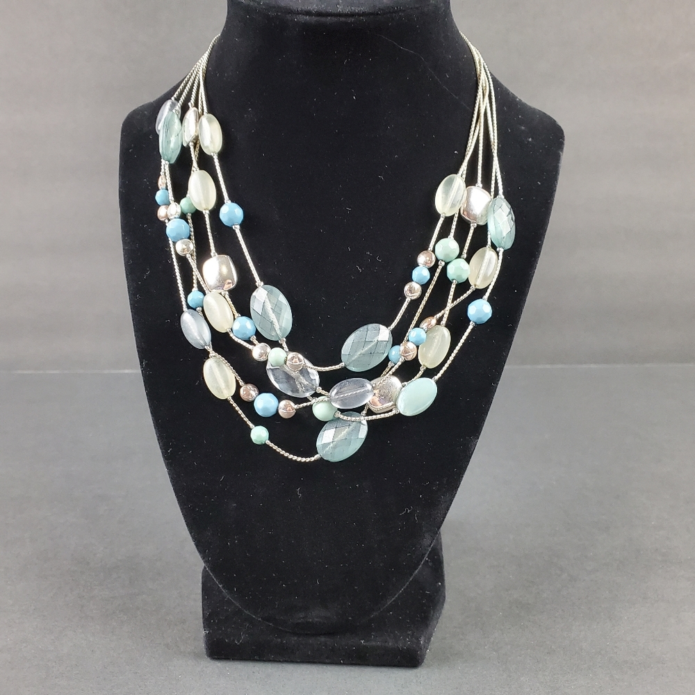 Costume jewelry 5 strand necklace on silver chain